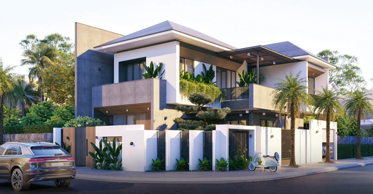 Thiết kế mái dốc nhẹ với độ vươn vừa phải giúp công trình vừa bề thế, vừa mềm mại, đồng thời đảm bảo khả năng thoát nước và chống nóng tối ưu trong khí hậu Việt Nam.