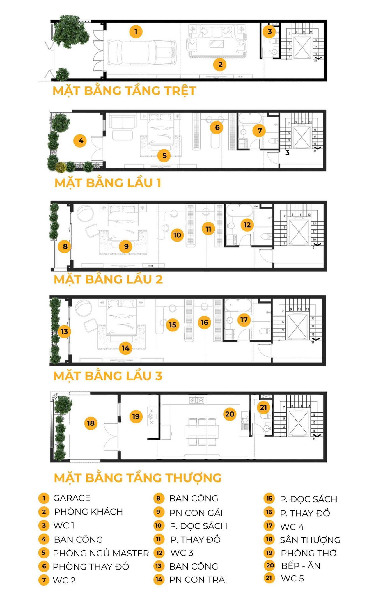 Mặt bằng công năng chi tiết nhà phố 5 tầng