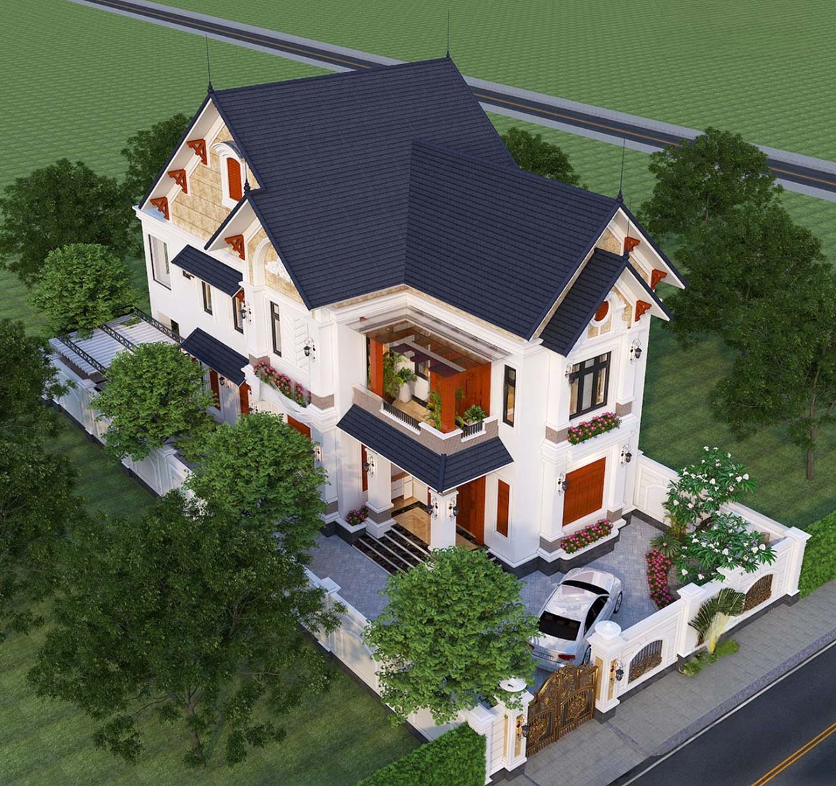 Mẫu thiết kế sử dụng gam m&agrave;u trắng tinh khiết kết hợp với x&aacute;m tro, tạo ra một kh&ocirc;ng gian sống sạch sẽ v&agrave; thanh tho&aacute;t.