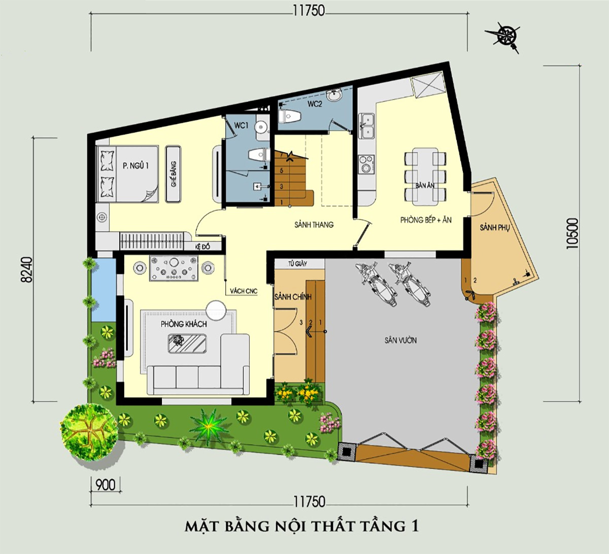 Mặt bằng công năng mẫu biệt thự mini 2 tầng hiện đại