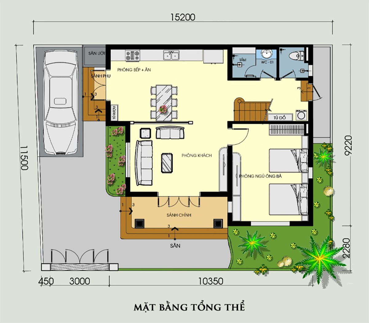 Mặt bằng công năng mẫu biệt thự mini 2 tầng mái Nhật