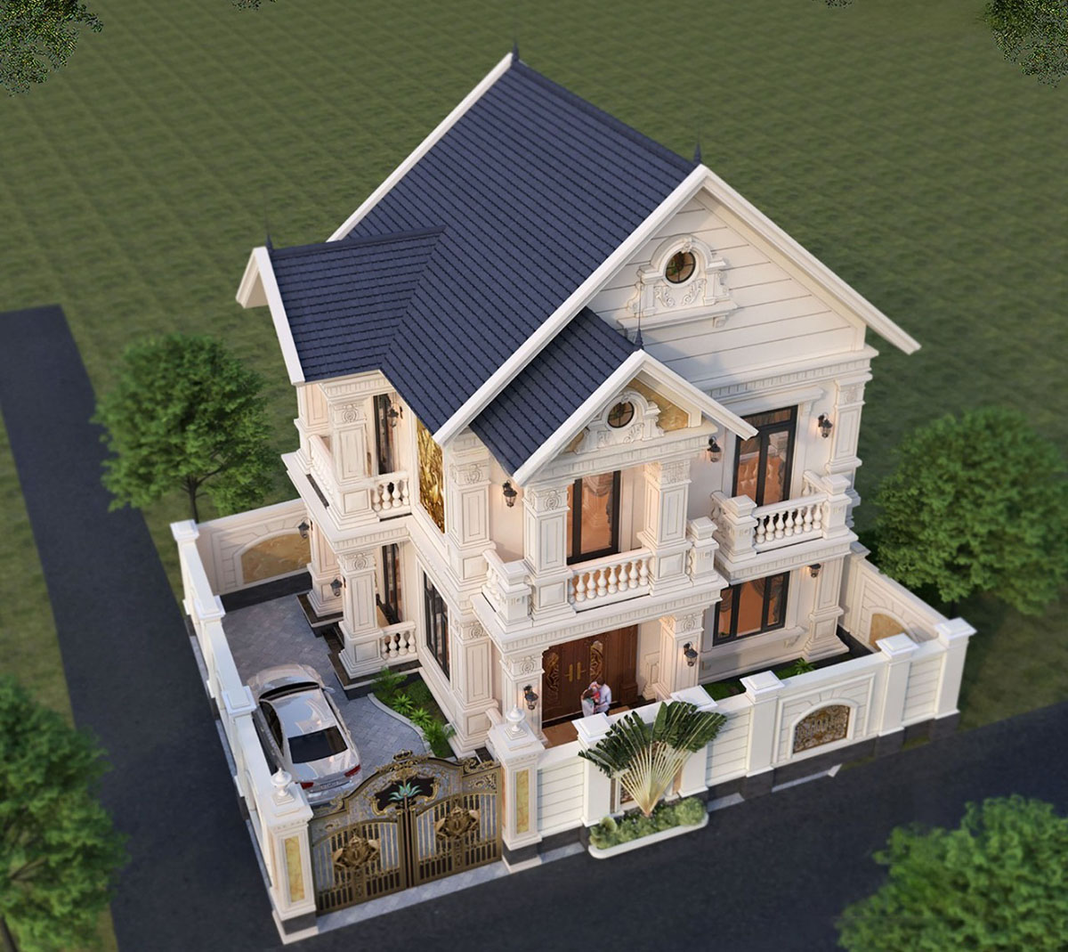 Sự kết hợp giữa kiến trúc tân cổ điển tinh tế và hệ mái Thái duyên dáng mang đến vẻ đẹp thanh thoát, sang trọng nhưng vẫn gần gũi, phù hợp với khí hậu và lối sống hiện đại.