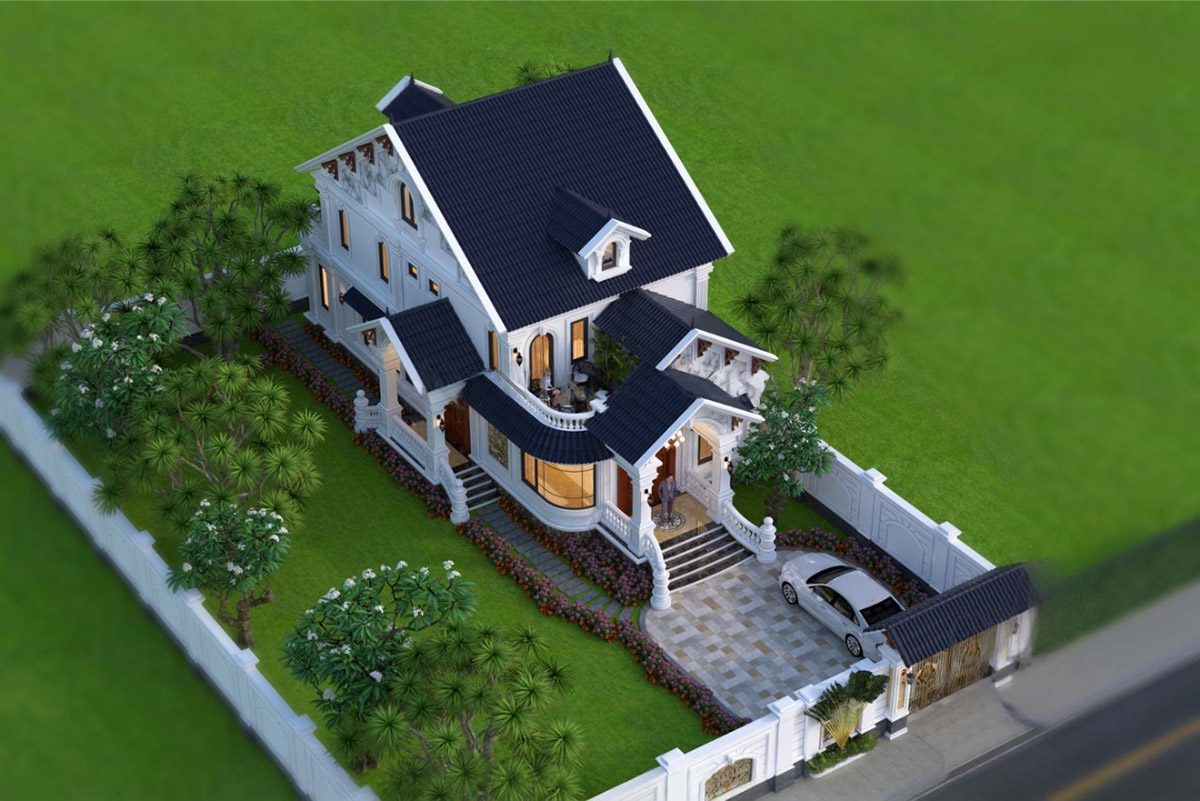 Mẫu biệt thự vườn 2 tầng m&aacute;i Th&aacute;i tạo n&ecirc;n một kh&ocirc;ng gian sống sang trọng v&agrave; tiện nghi.