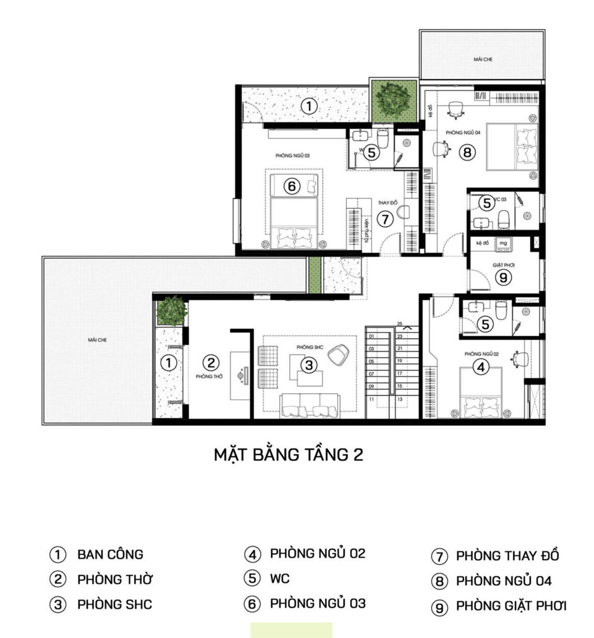 Mặt bằng công năng mẫu biệt thự 300m2 2 tầng sang trọng, hiện đại - tầng 2
