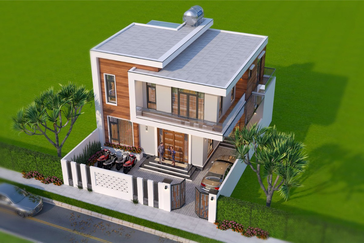 Đây là kiểu biệt thự lý tưởng cho các khu đất vuông vắn từ 120–150m2, vừa đảm bảo thẩm mỹ, vừa tối ưu chi phí xây dựng.