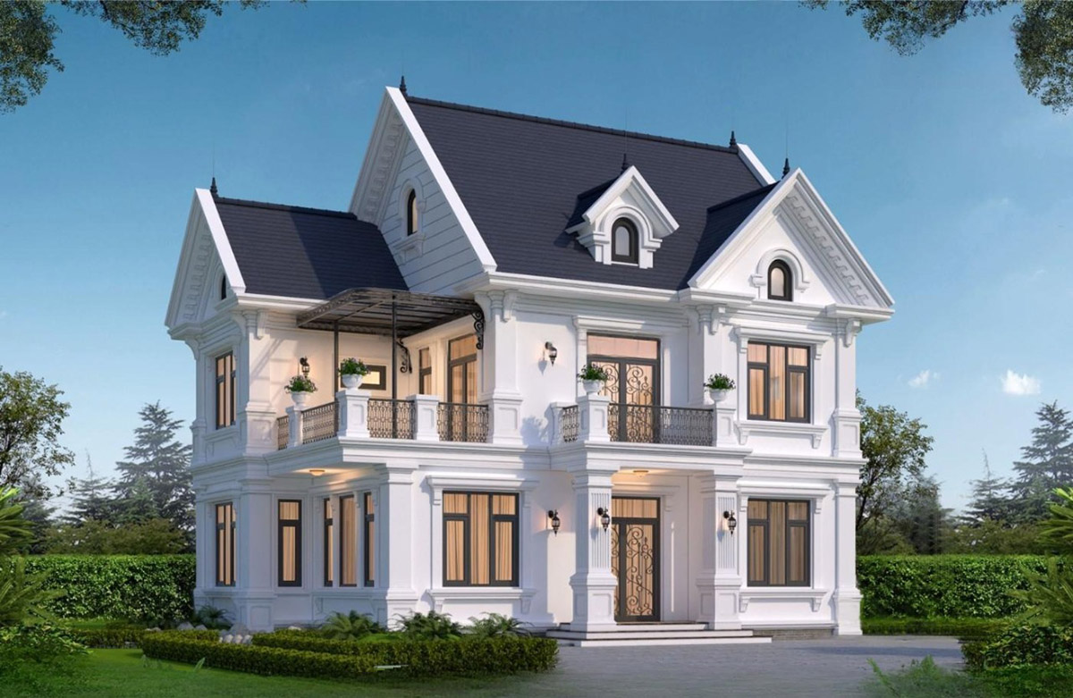 Mẫu biệt thự t&acirc;n cổ điển 2 tầng 1 tum m&aacute;i Th&aacute;i l&agrave; sự kết hợp ho&agrave;n hảo giữa vẻ đẹp cổ điển v&agrave; hiện đại.