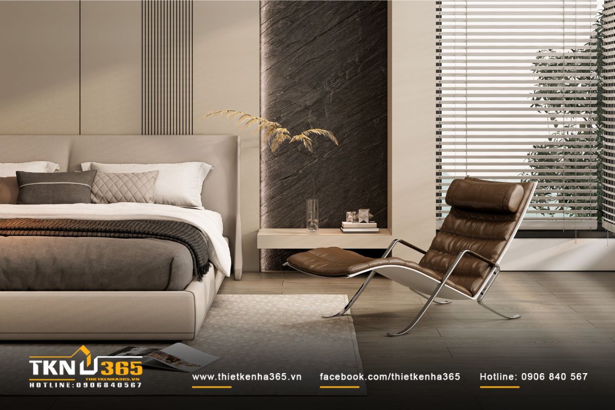 Cửa kính lớn mở ra tầm nhìn xanh mát, đón sáng tự nhiên vào mỗi buổi sớm