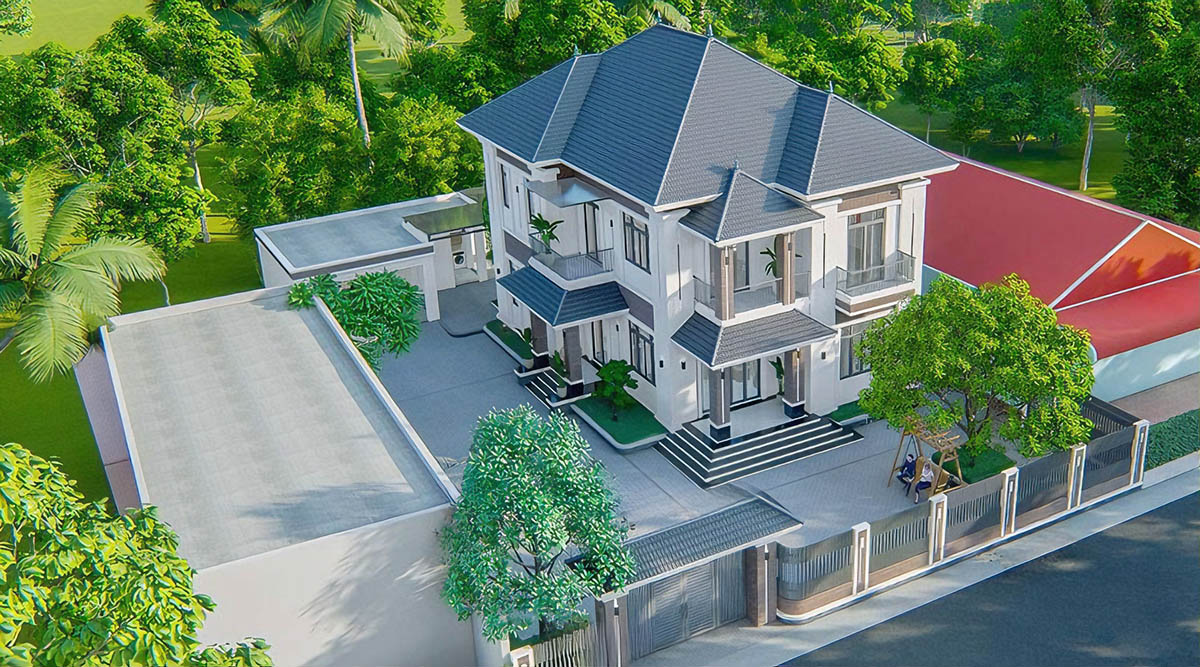 Thiết kế theo phong cách hiện đại, ngôi nhà gây ấn tượng với hình khối vuông vắn, đường nét khỏe khoắn và bố cục công năng tối ưu.