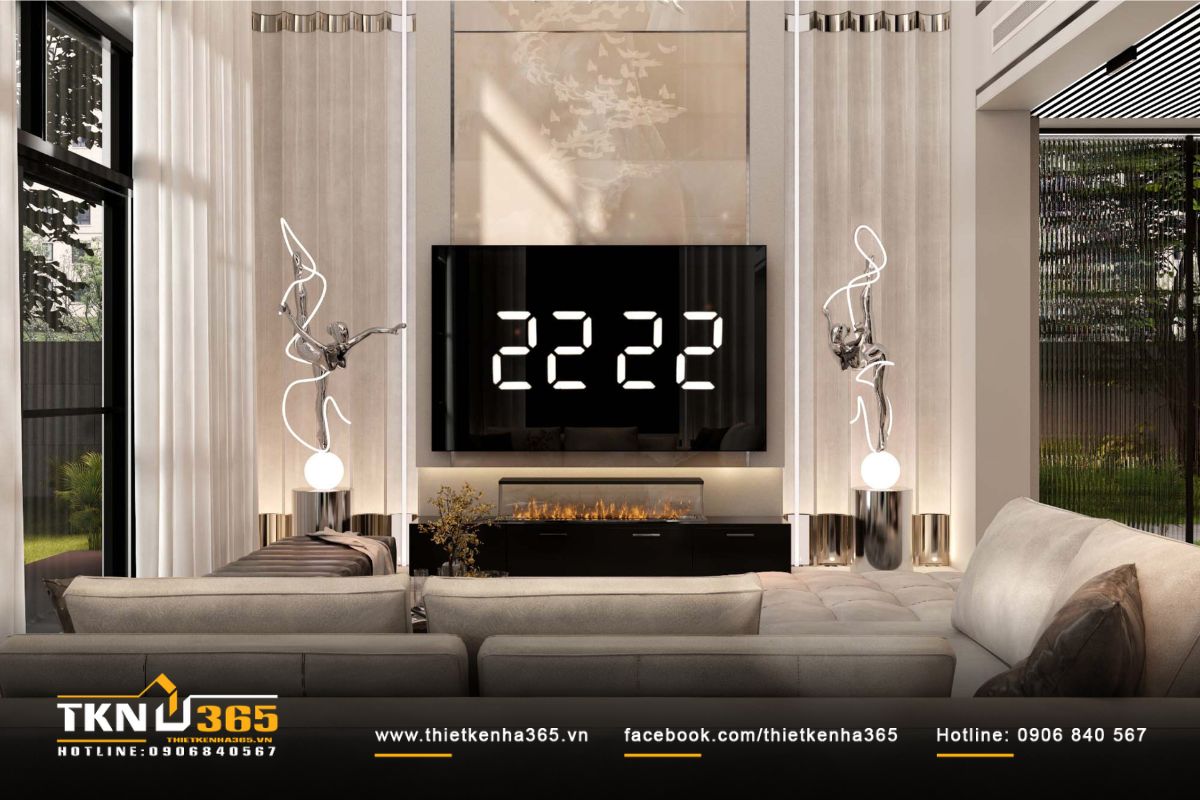 Tường ốp đá và ánh sáng khe hắt làm nổi bật chiều sâu không gian