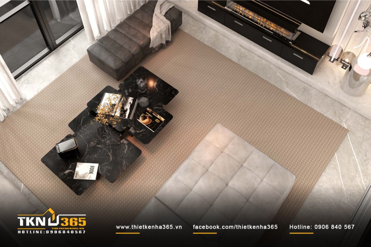 Sự sắp đặt tinh tế giữa ánh sáng, vật liệu và chi tiết décor tạo nên vẻ đẹp cân bằng