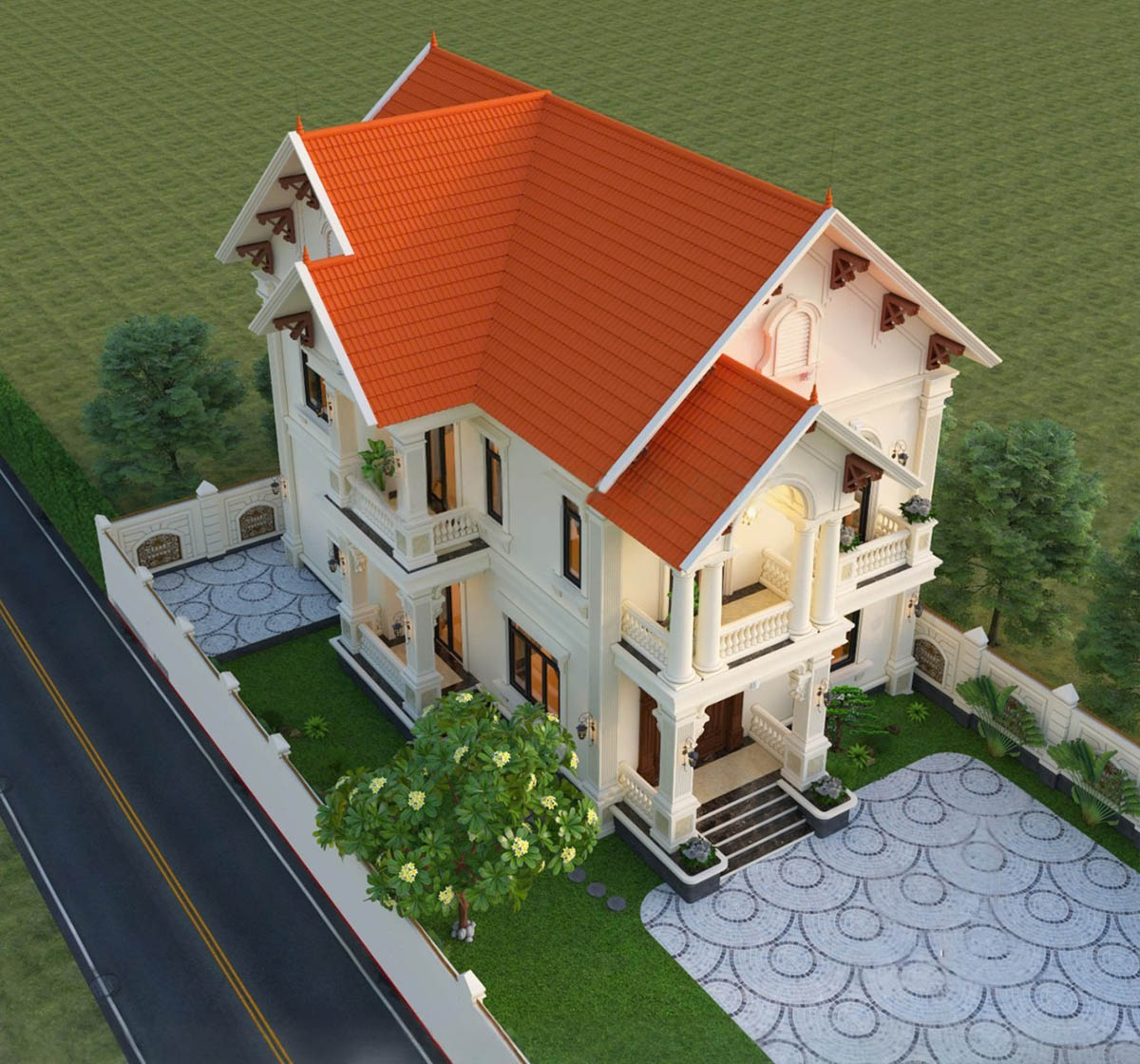 Biệt thự 2 tầng m&aacute;i Th&aacute;i được ưa chuộng bởi thiết kế vừa đẹp mắt, vừa ph&ugrave; hợp với điều kiện kh&iacute; hậu v&agrave; phong thủy tại Việt Nam.