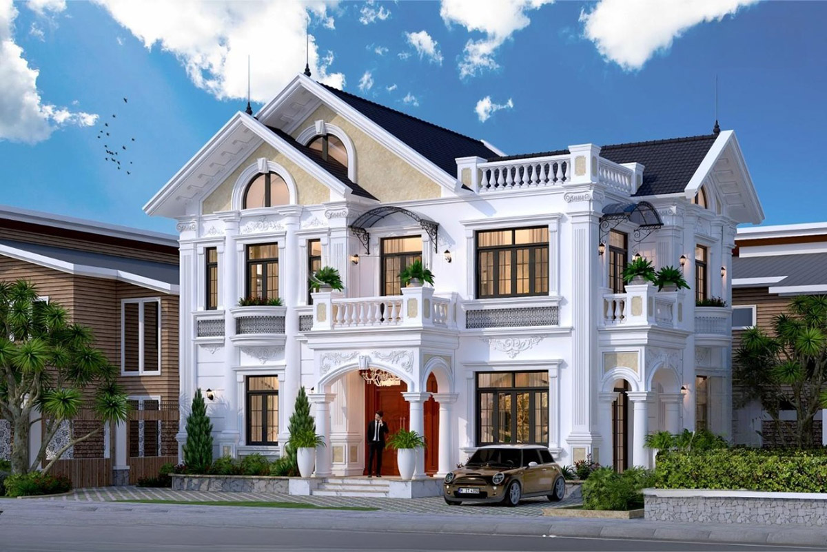 Biệt thự 2 tầng m&aacute;i Th&aacute;i l&agrave; một trong những mẫu thiết kế được ưa chuộng nhất hiện nay nhờ sự kết hợp h&agrave;i h&ograve;a giữa t&iacute;nh thẩm mỹ, c&ocirc;ng năng v&agrave; phong thủy.