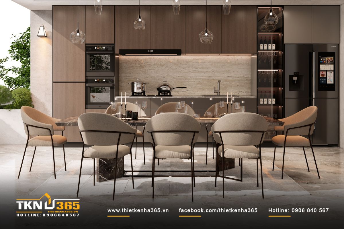 Không gian bếp - ăn liên thông tạo cảm giác rộng mở và tiện nghi