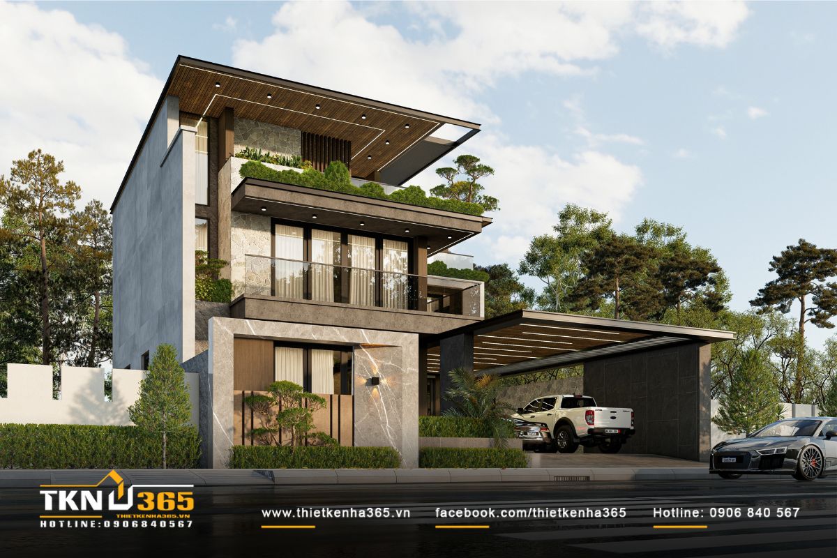 Vật liệu đá, gỗ và kính phối hợp hài hòa, toát lên vẻ đẹp sang trọng mà vẫn giữ được tinh thần nhẹ nhàng, thư giãn