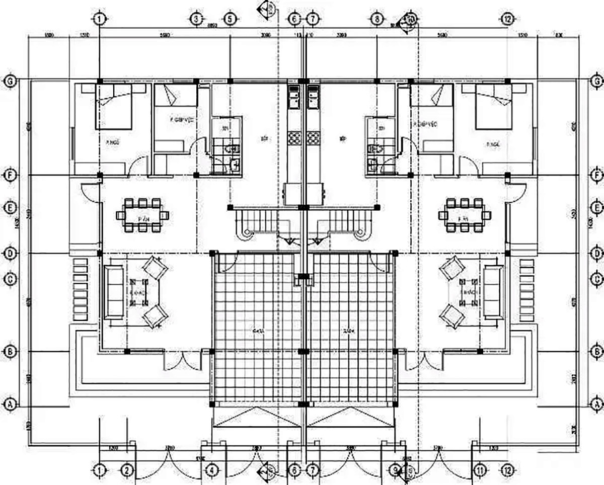 Bản vẽ mẫu biệt thự song lập 4 tầng