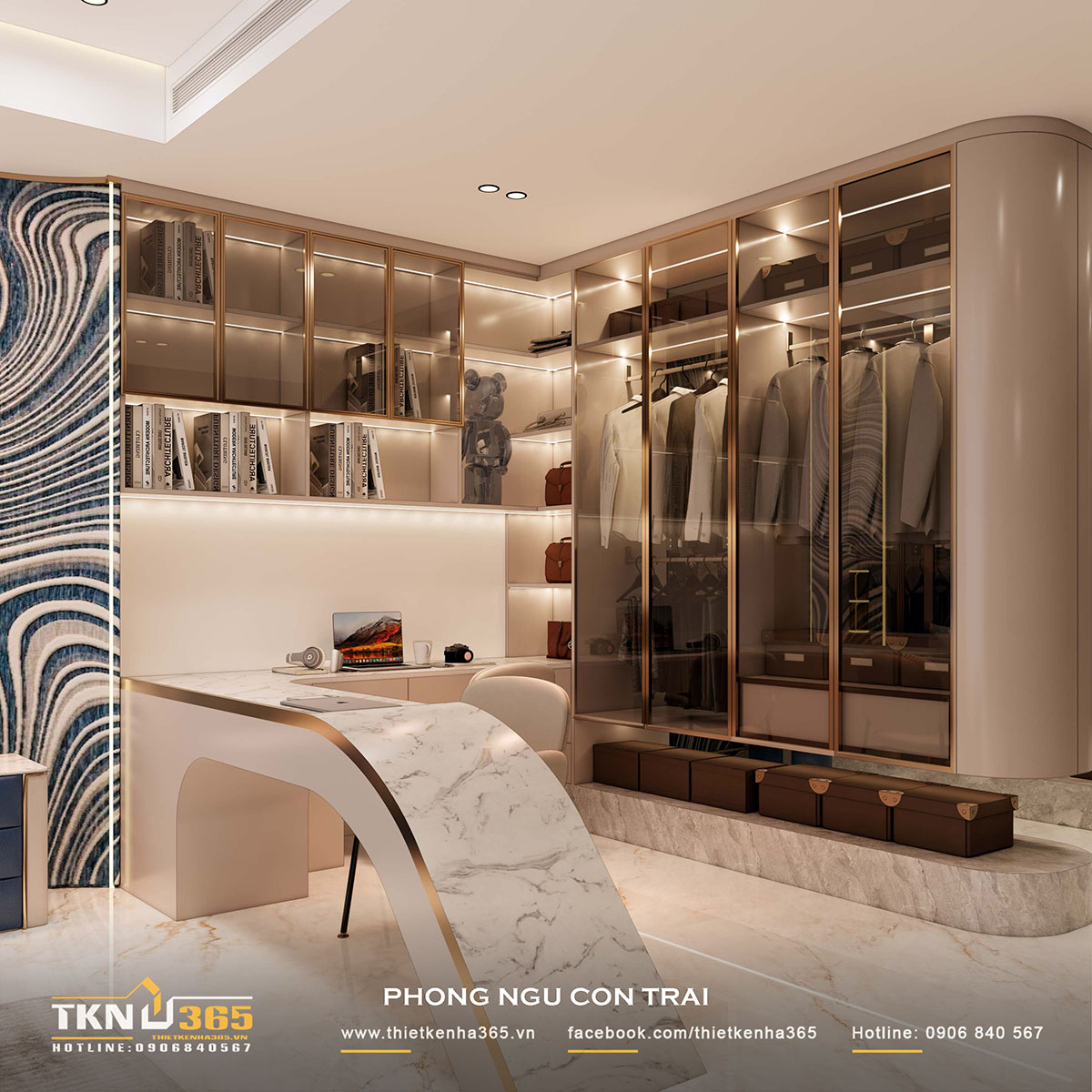 Khu vực đọc sách và thay đồ gọn gàng, thanh lịch