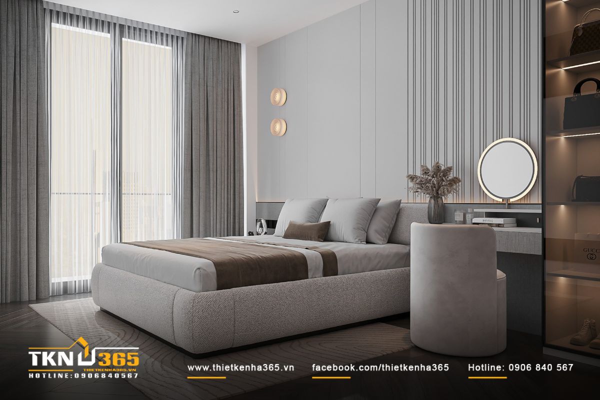 Hai đèn gắn tường hình đĩa gốm tạo hiệu ứng ánh sáng ấm áp, cân bằng giữa công năng và thẩm mỹ