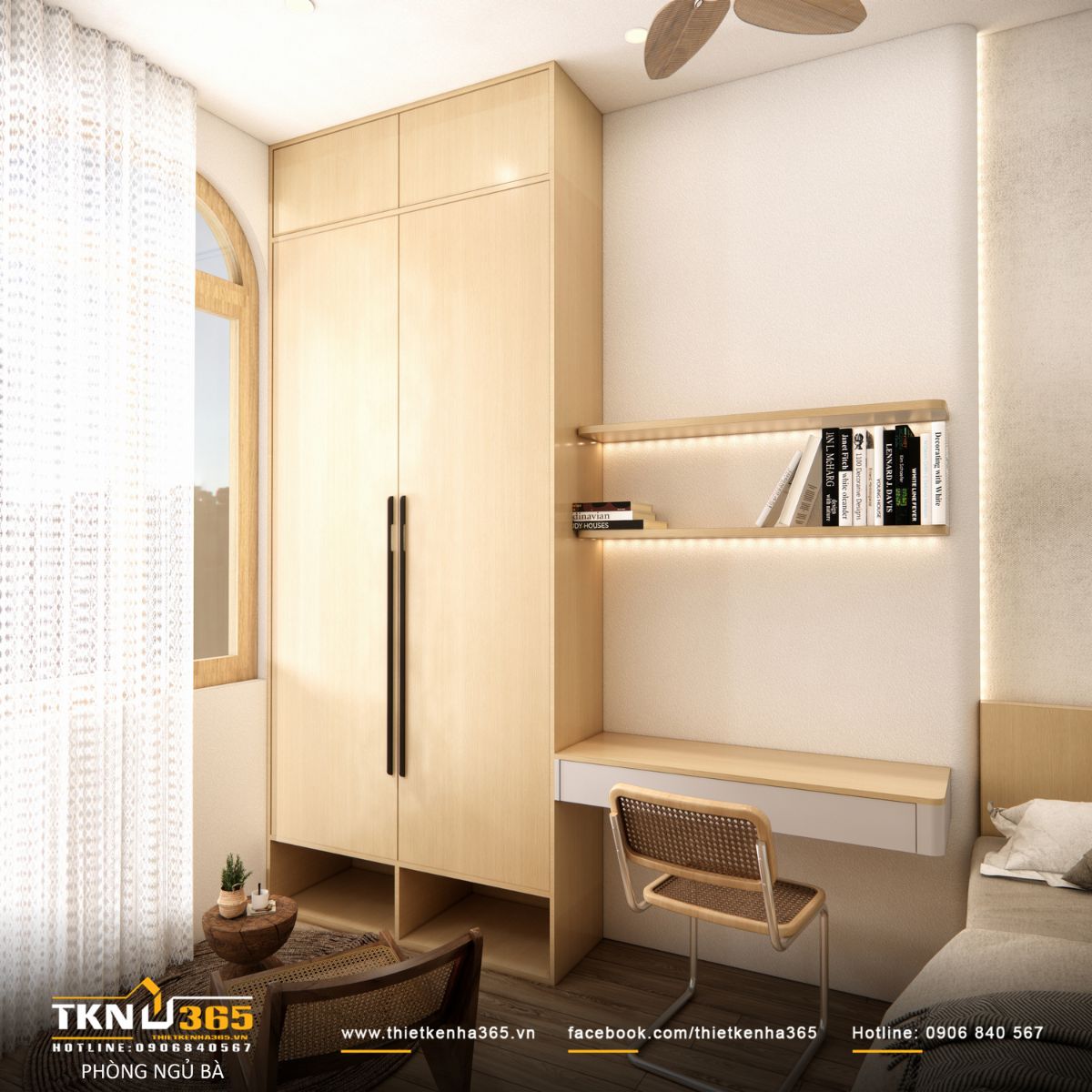 Cách bố trí phòng ngủ hợp lý, bàn trà nhỏ cạnh cửa sổ giúp người lớn tuổi có nơi thưởng trà, đọc sách yên tĩnh