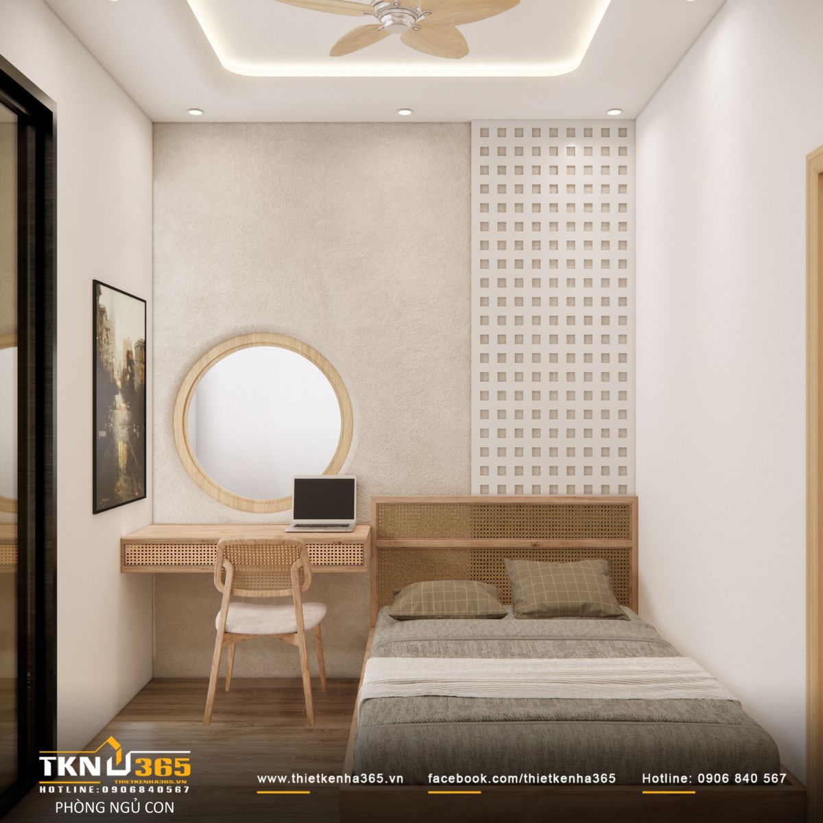 Phòng ngủ của bé chọn hệ tủ và bàn học ốp gỗ sáng màu