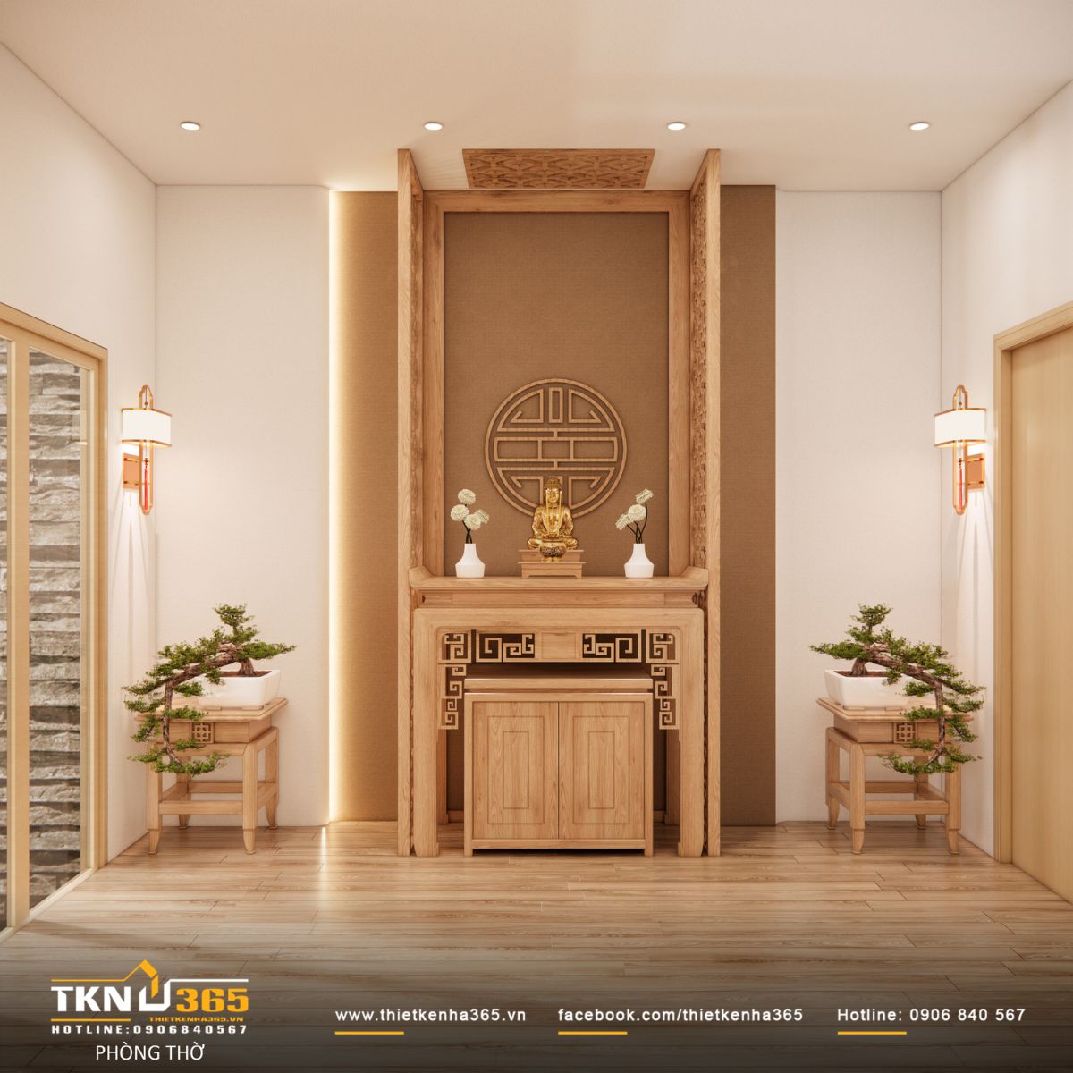 Phòng thờ trang nghiêm nhờ nội thất gỗ tự nhiên, tôn vinh giá trị truyền thống của gia đình