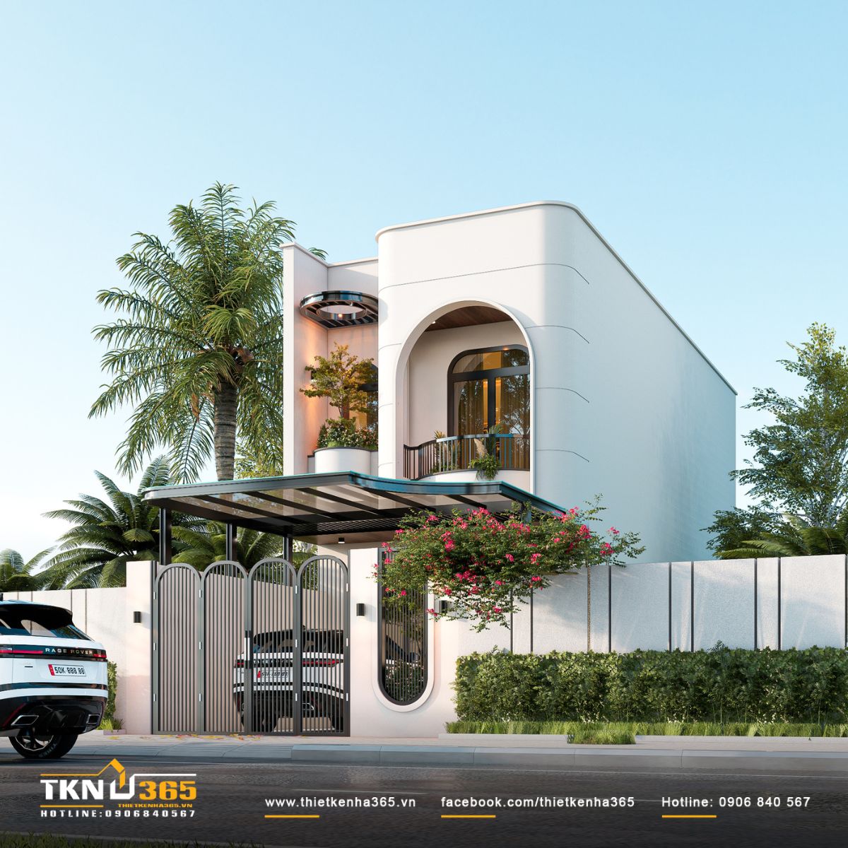 Sự kết hợp hài hòa giữa tường trắng và mảng xanh tự nhiên, thiết kế mở thông thoáng tạo điều kiện cho nắng gió lưu thông tự do