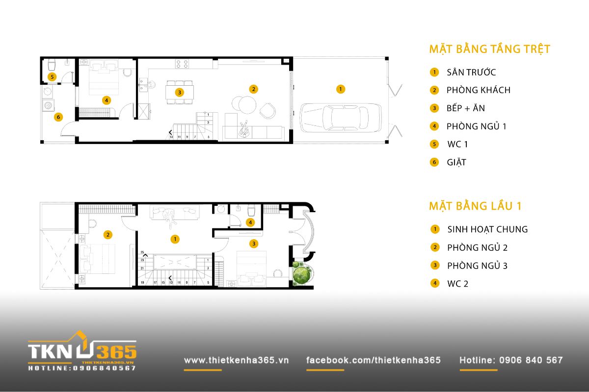Bản vẽ mặt bằng nhà phố 2 tầng ở Tiền Giang