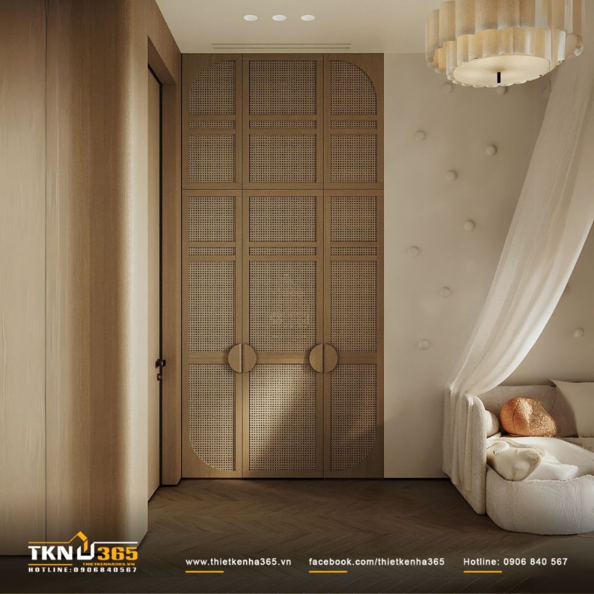 Tủ quần &aacute;o c&aacute;nh m&acirc;y kết hợp chất liệu gỗ tạo điểm nhấn mộc mạc, gần gũi cho kh&ocirc;ng gian nghỉ ngơi