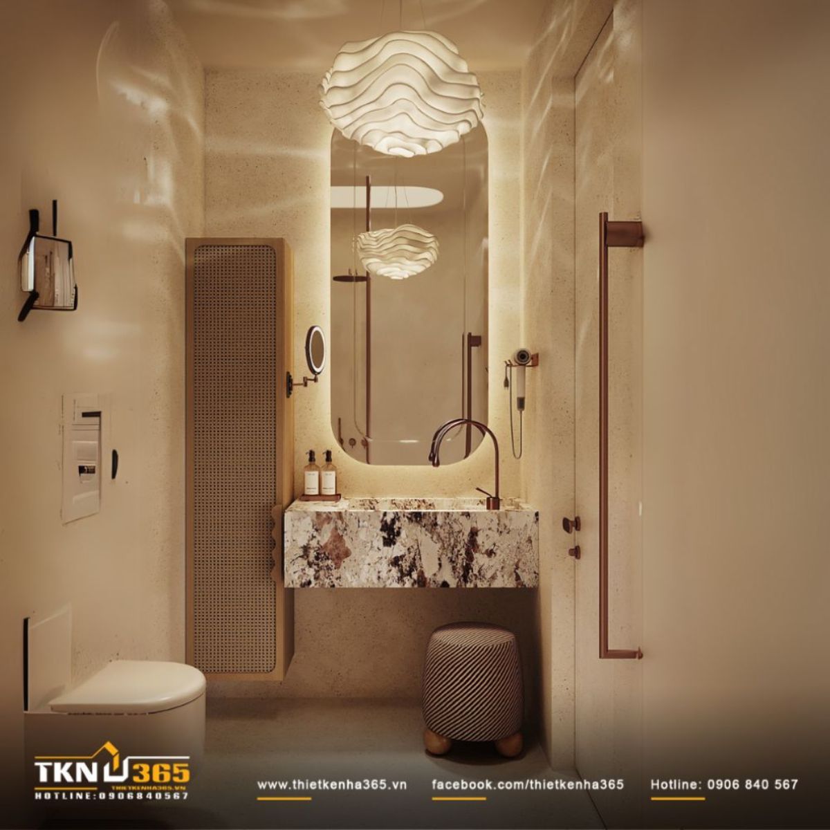 Lavabo bằng đ&aacute; tự nhi&ecirc;n v&agrave; đ&egrave;n thả nghệ thuật gợi cảm gi&aacute;c như đang thư gi&atilde;n tại spa