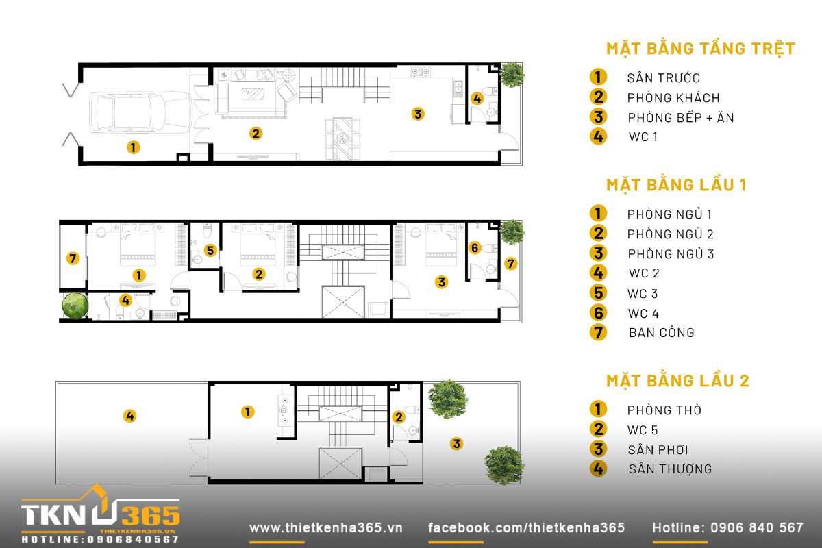 Bản vẽ mặt bằng nh&agrave; phố 3 tầng Q&rsquo;s House