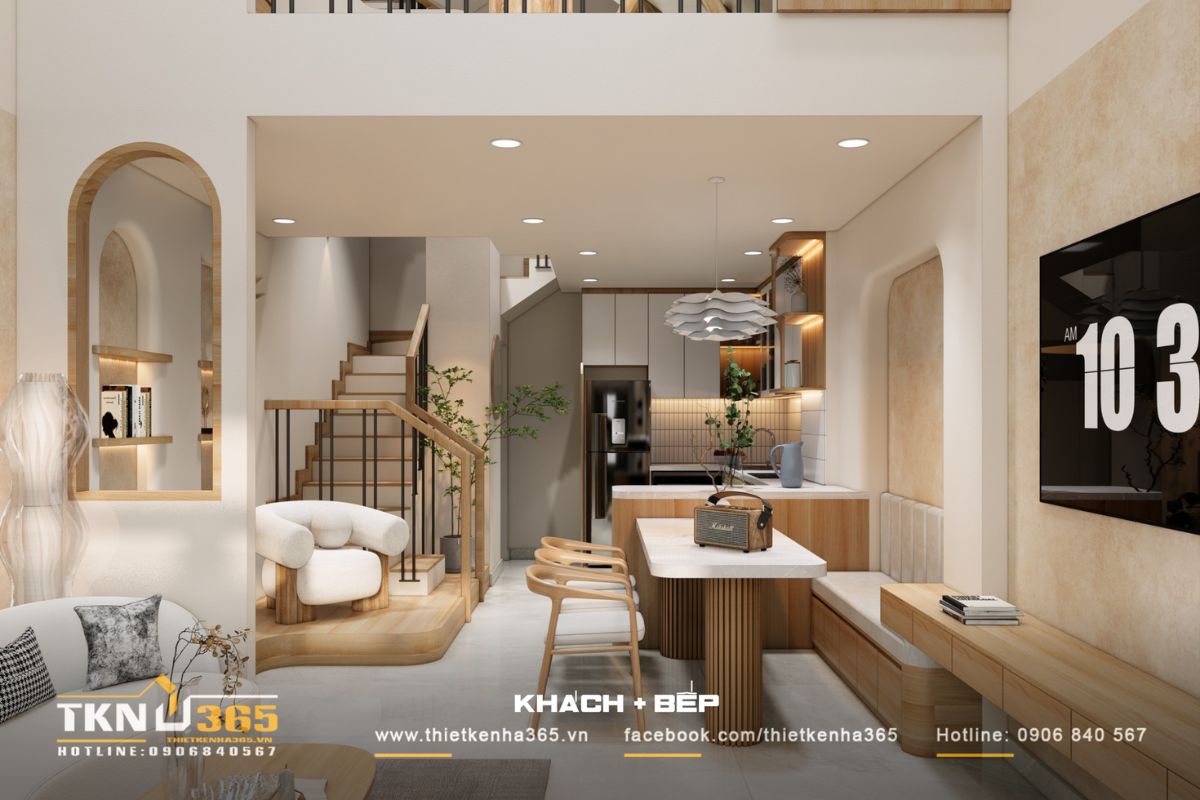 Thiết kế mở giúp kết nối giữa các khu vực sinh hoạt trở nên liền mạch, thoáng sáng