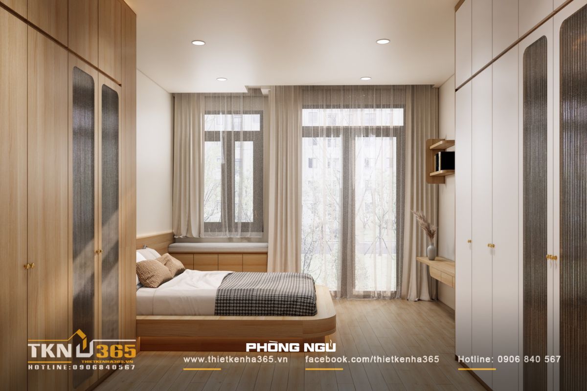 Ánh sáng tự nhiên chan hòa qua khung cửa sổ lớn, lan tỏa khắp không gian nghỉ ngơi