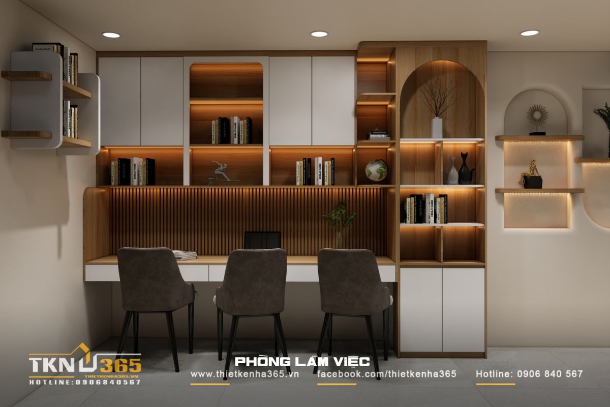 Bàn làm việc rộng rãi với nhiều chỗ ngồi, đáp ứng nhu cầu sử dụng của tất cả các thành viên trong gia đình