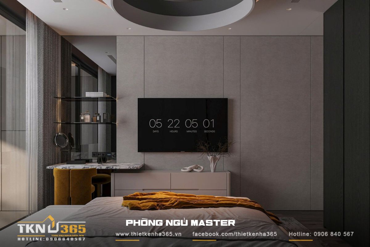 Ngoài tận dụng ánh sáng tự nhiên, phòng ngủ trong nhà phố 4 tầng còn bố trí đèn LED ẩn tường tùy thuộc vào nhu cầu sử dụng ở từng khu vực