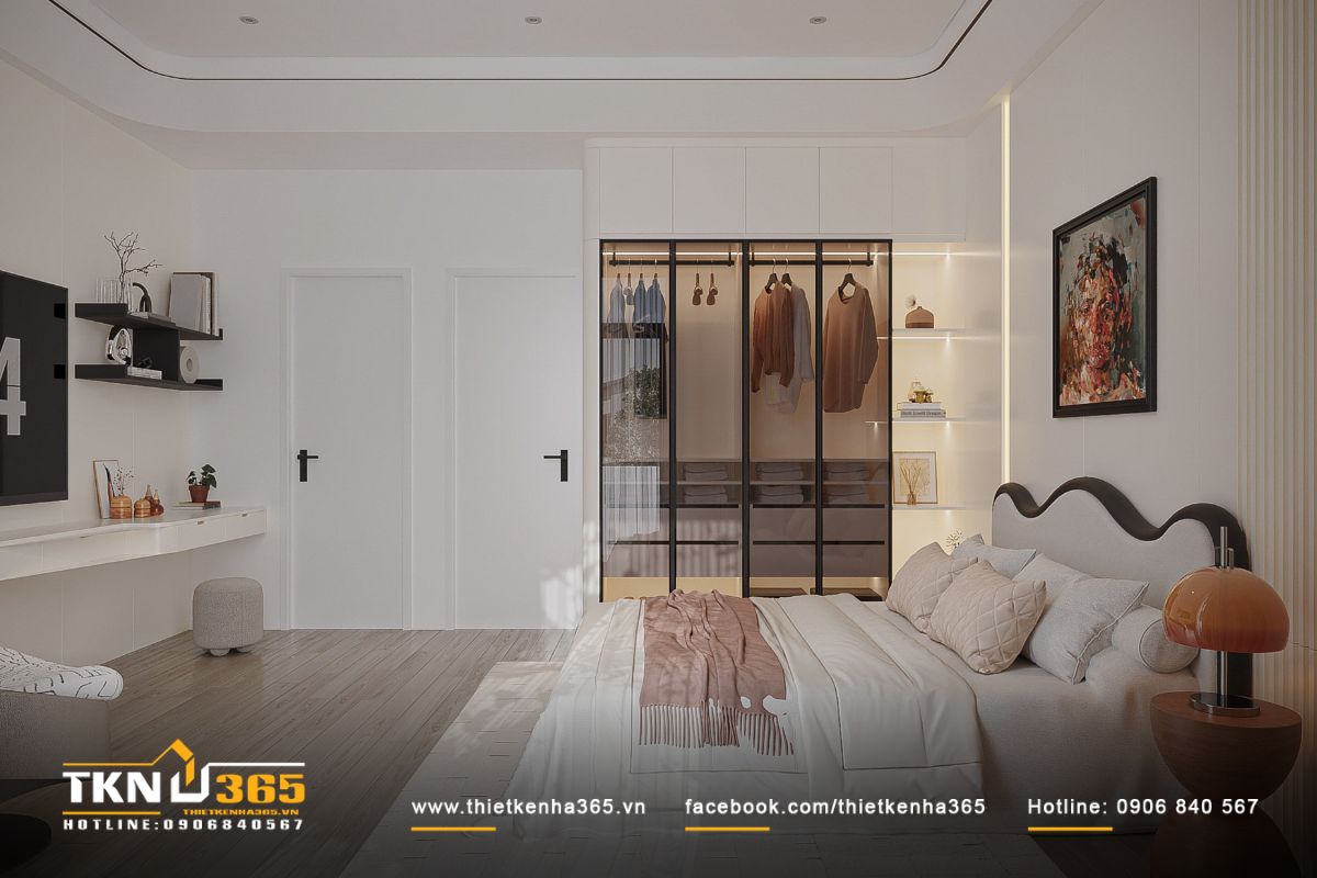 Phòng ngủ master mang sắc trắng - be nhẹ nhàng, toát lên vẻ yên tĩnh và tinh giản