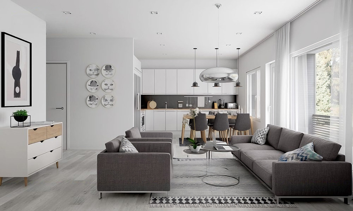 Khi loại bỏ tường ngăn, phòng khách và bếp trở thành một không gian liền mạch, thuận tiện cho sinh hoạt gia đình, đồng thời tạo sự ấm cúng và gần gũi.