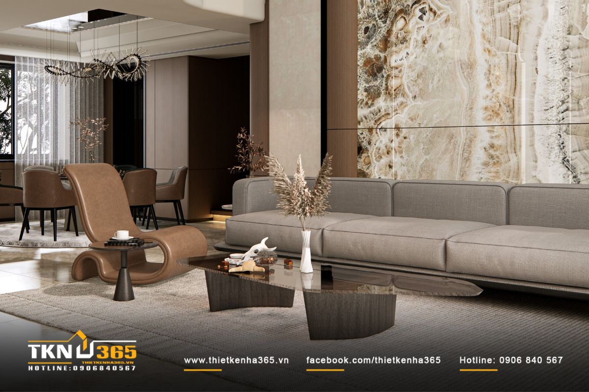 Từ phòng khách có thể nhìn thấy khu bàn ăn liền kề, giúp mở rộng không gian sinh hoạt chung