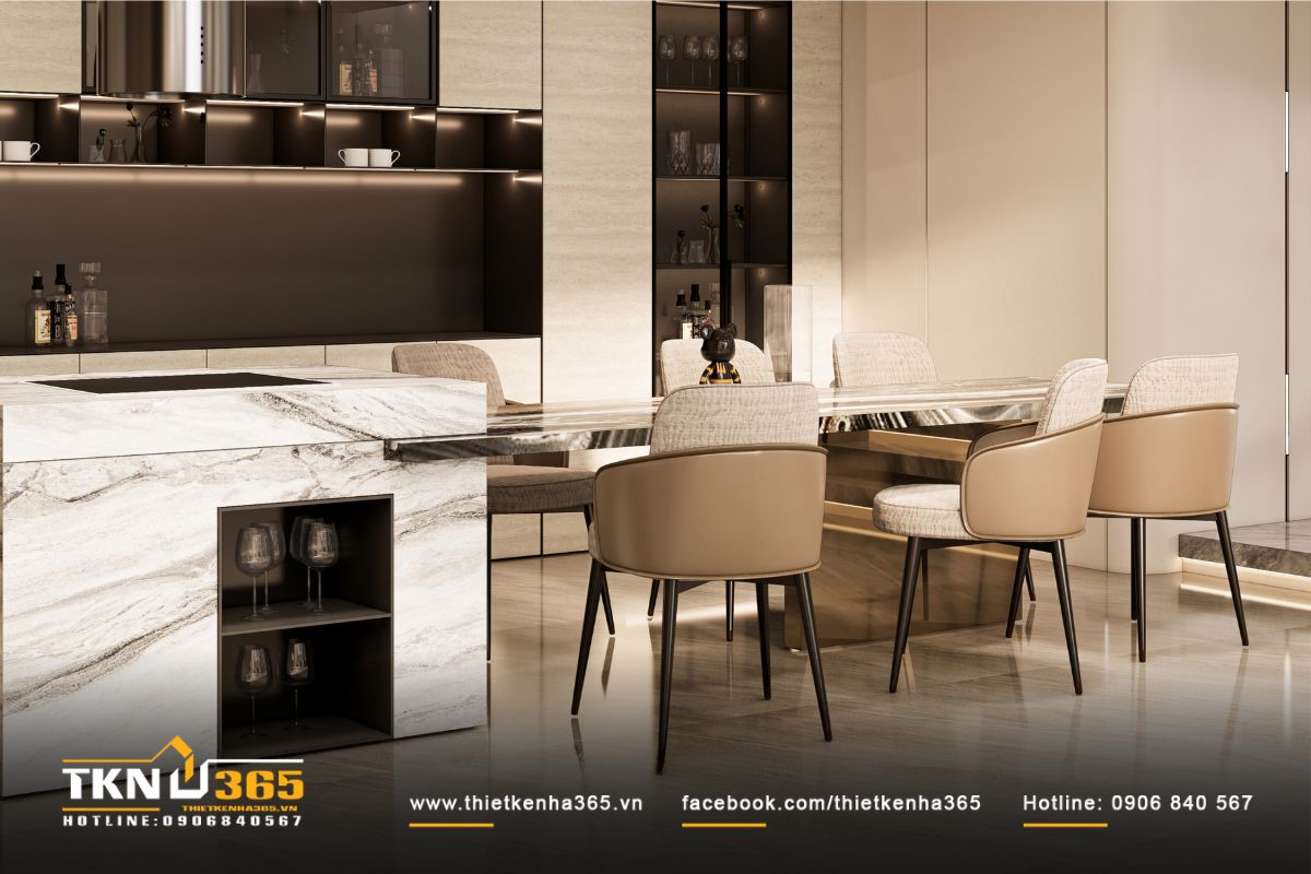 Những chi tiết tối màu trên hệ tủ bếp âm tường giúp không gian bếp - ăn đẹp cá tính đúng gu của gia chủ