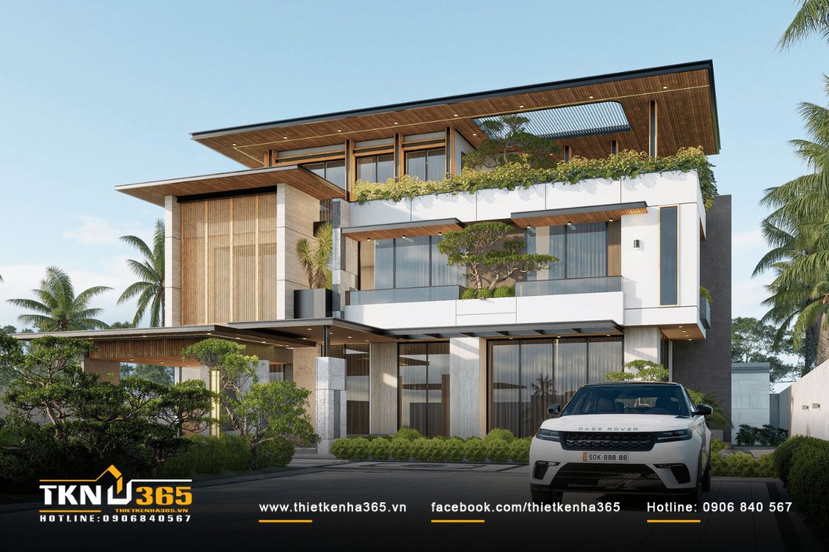 Chất liệu kính được khai thác tối đa, mở tầm nhìn rộng thoáng từ không gian sinh hoạt ra ngoài sân vườn