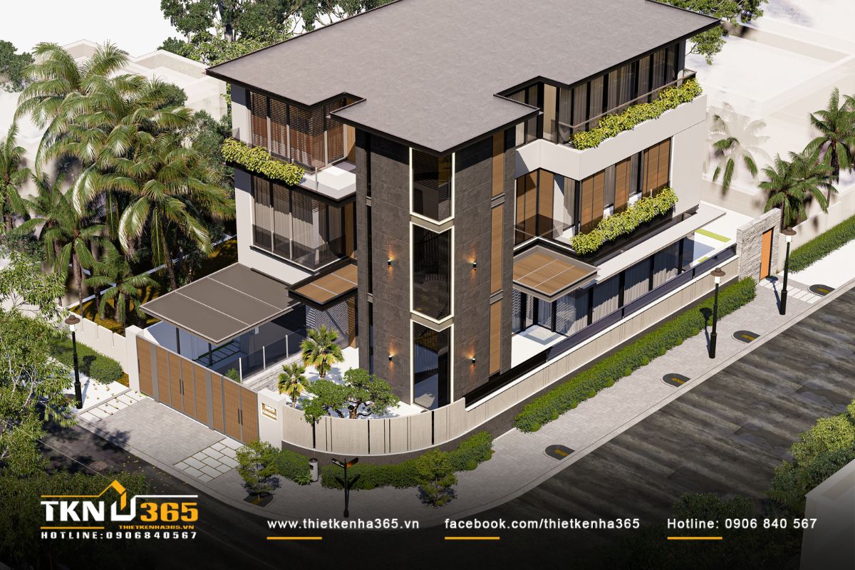 Góc nhìn trên cao cho thấy bố cục không gian mở xen kẽ bồn cây, đảm bảo thông gió và tầm nhìn thoáng