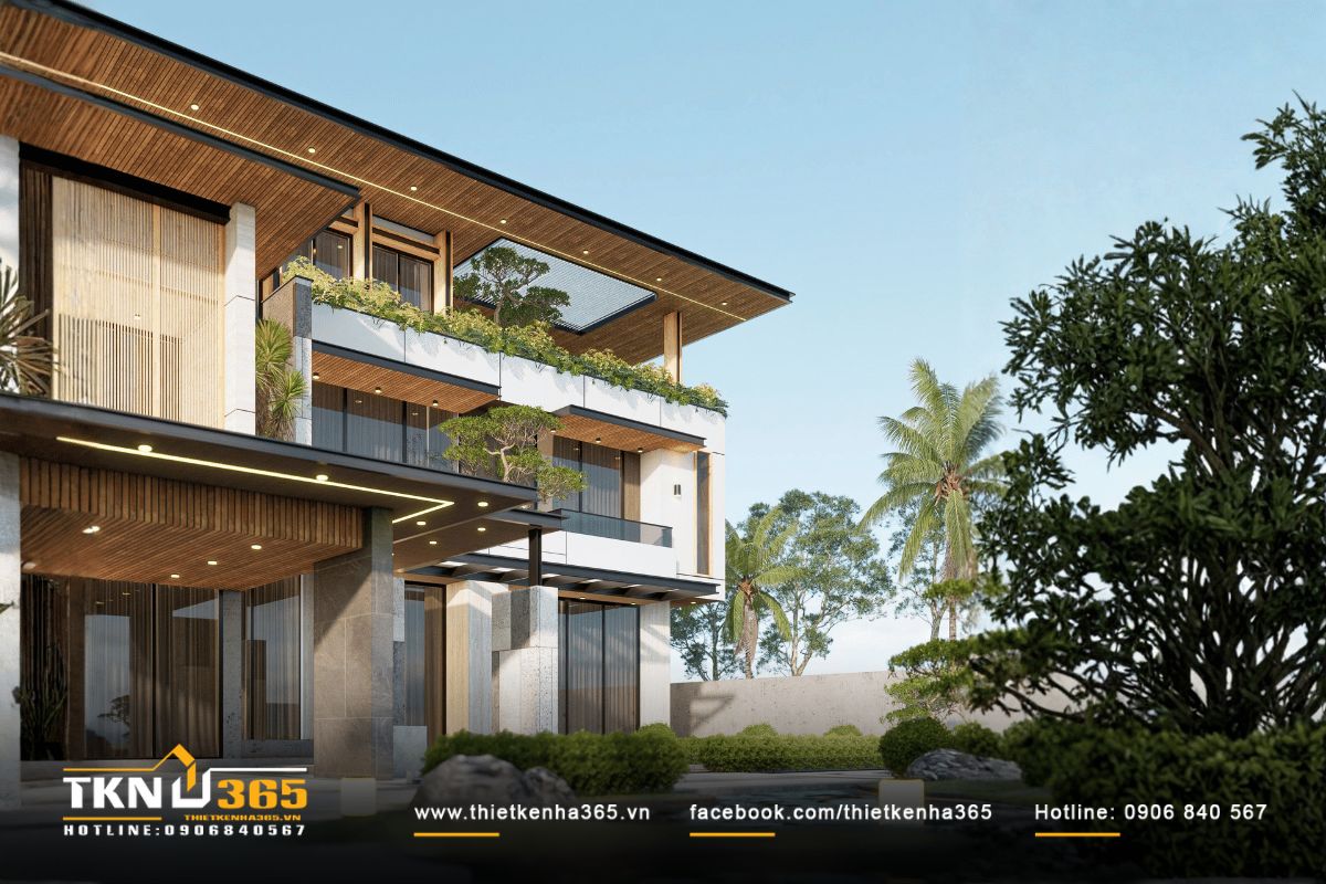 Hệ mái rộng kết hợp giàn lam và vườn cây trên tầng cao giúp công trình thích ứng tốt với thời tiết khắc nghiệt