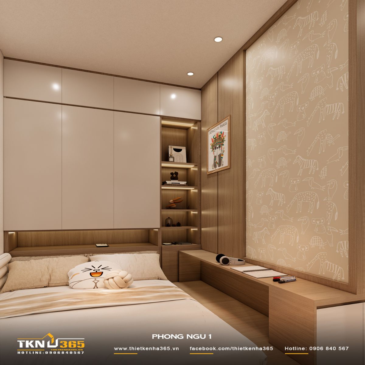 Giấy dán tường họa tiết thú dễ thương mang lại nét vui tươi và gần gũi cho không gian của trẻ