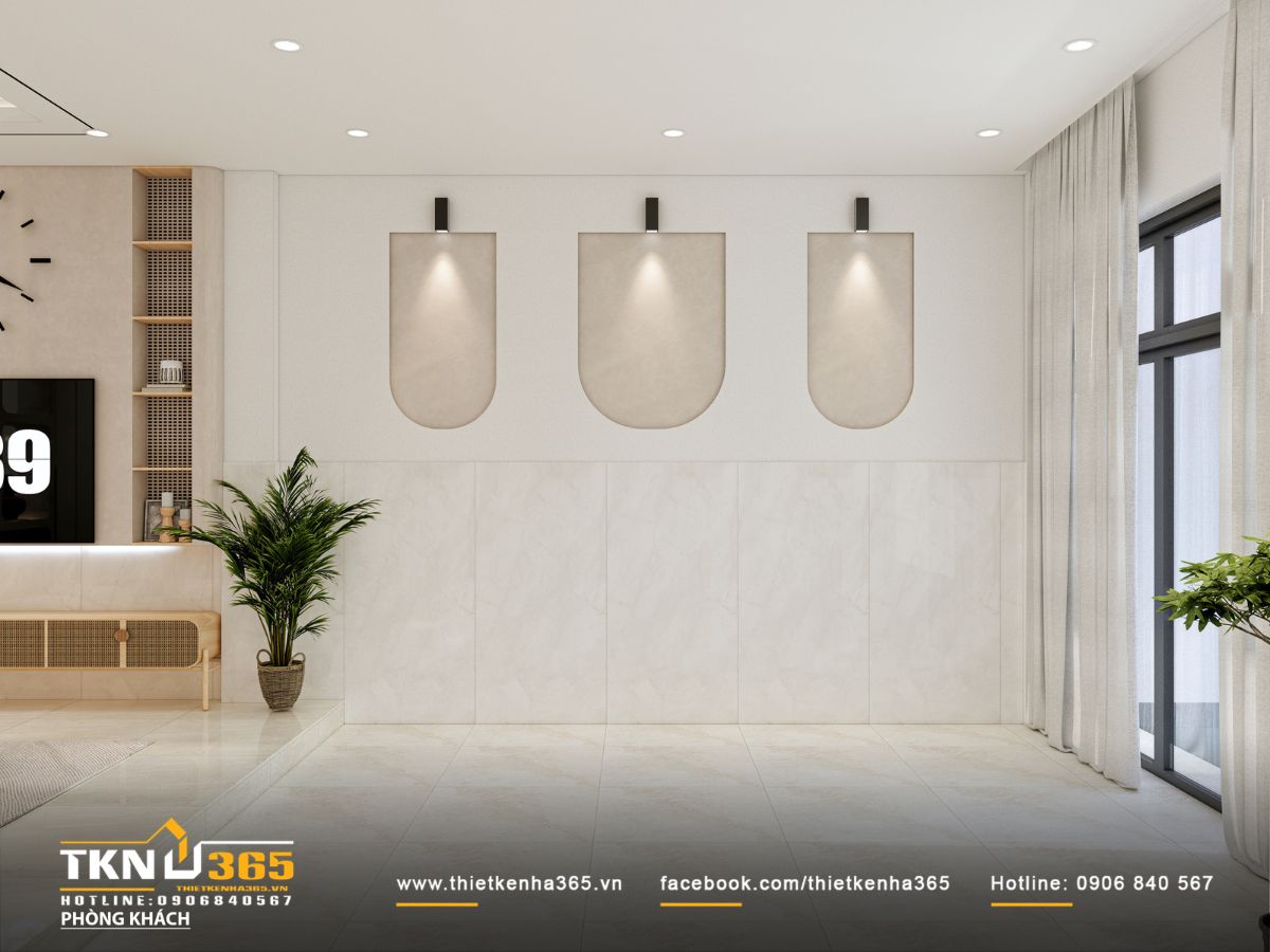 Ánh sáng hắt tạo cảm giác không gian rộng hơn diện tích thực tế, đồng thời giữ sự nhẹ nhàng đặc trưng của phòng khách