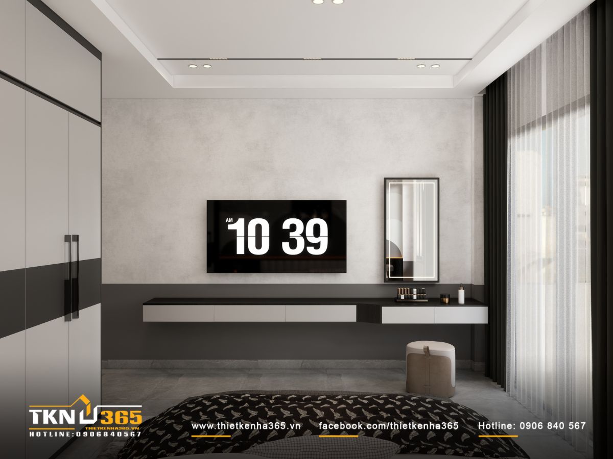 Ánh sáng tự nhiên từ cửa sổ chiếu vào toàn bộ diện tích, rèm hai lớp giúp điều chỉnh độ sáng theo nhu cầu sinh hoạt