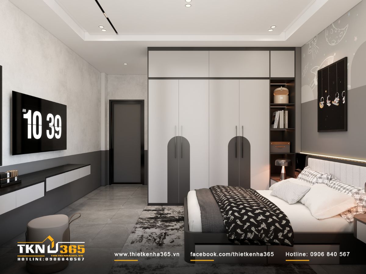 Góc toàn cảnh phòng ngủ phụ với mọi chi tiết hướng đến sự gọn gàng, dễ sử dụng và phù hợp thói quen từng thành viên