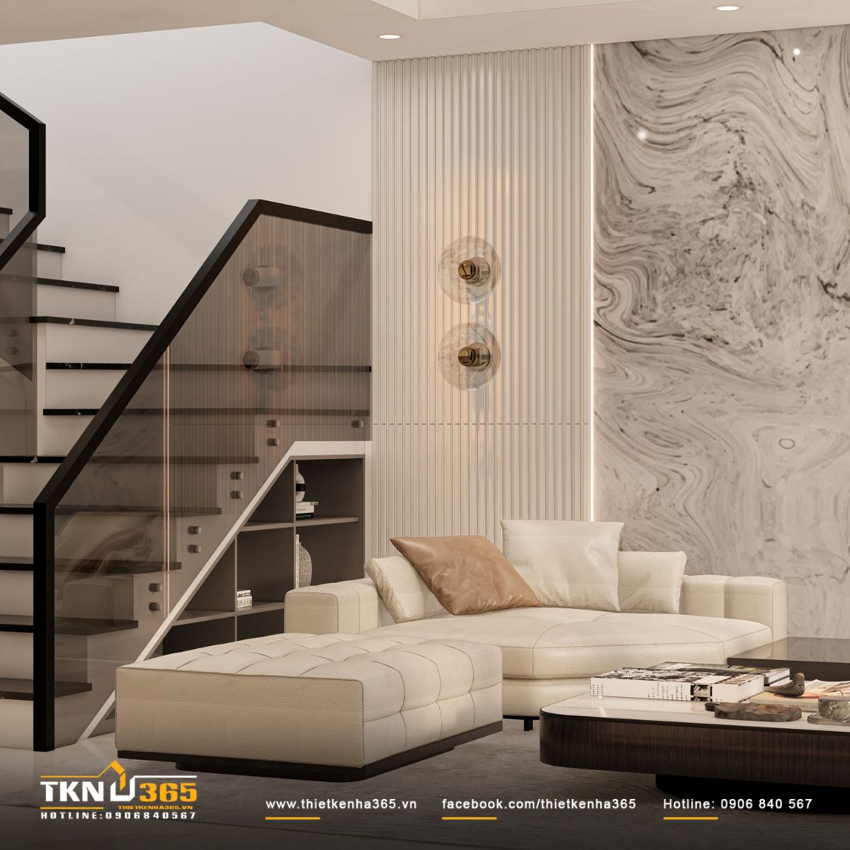 Đèn tường thủy tinh hình cầu đặt trên nền lam dọc, mang lại hiệu ứng ánh sáng mềm mại và dễ chịu