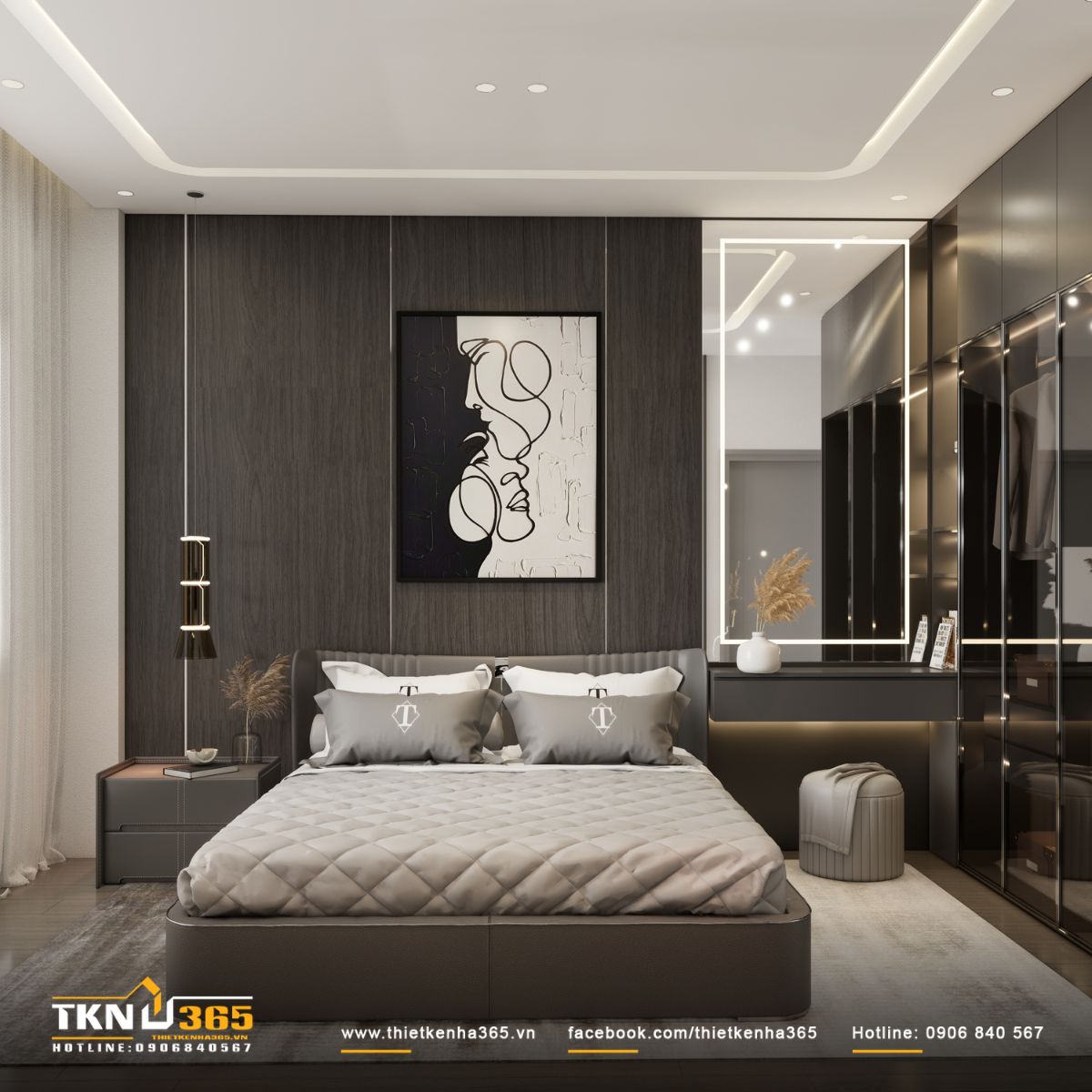 Tranh nghệ thuật đen - trắng trên mảng tường gỗ, tạo điểm nhấn thị giác nhẹ nhàng