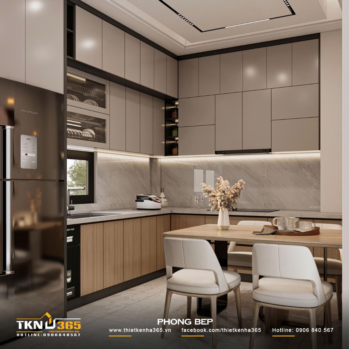 Bếp chữ L bố trí hợp lý giúp di chuyển thuận tiện và thao tác nấu nướng trôi chảy