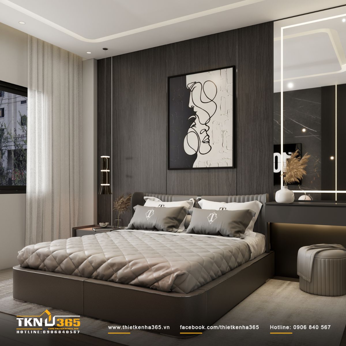 Phòng ngủ trong nhà phố D’s House đều thiết kế cửa sổ kính lớn, tăng khả năng lấy sáng và lưu thông không khí tự nhiên