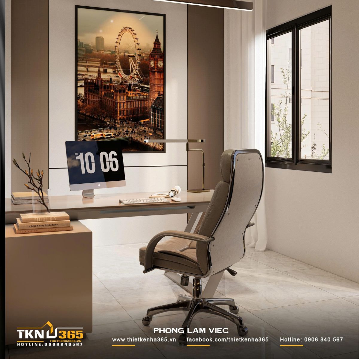 Bàn làm việc có bề mặt mịn hạn chế chói sáng, ghế công thái học giúp duy trì sự thoải mái trong thời gian làm việc kéo dài