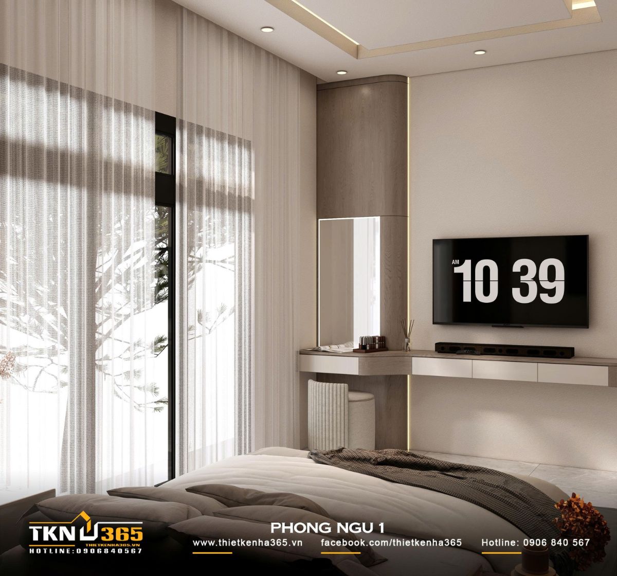 Các góc tủ và bàn được bo tròn để tăng sự mềm mại và an toàn khi sử dụng